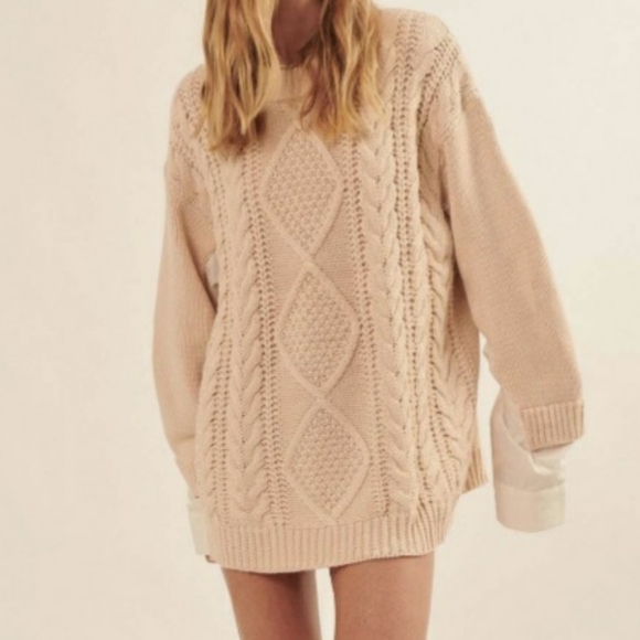 Promesa Cream Open Knit Long Sleeve Sweater